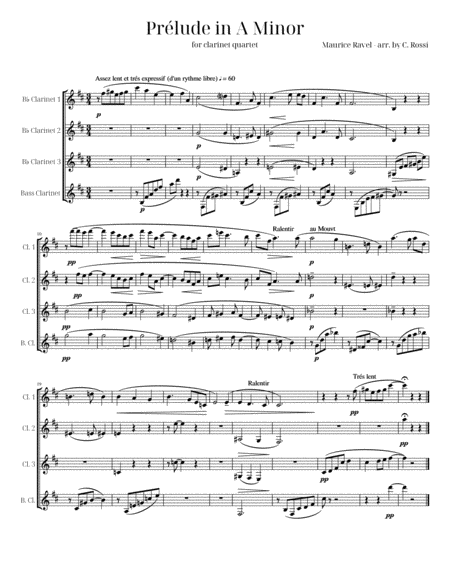 Prelude In A Minor For Clarinet Quartet Sheet Music