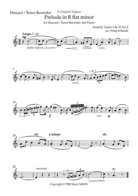 Prelude In A Minor Lyadov Descant Or Tenor Recorder Sheet Music