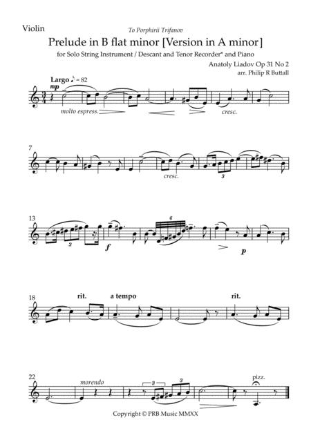 Prelude In A Minor Lyadov Violin Sheet Music