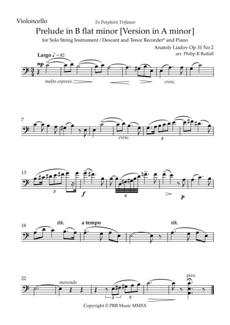 Prelude In A Minor Lyadov Violoncello Sheet Music