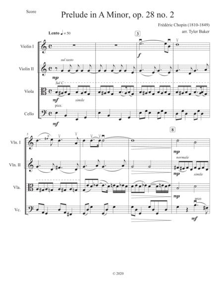 Prelude In A Minor Op 28 No 2 For String Quartet Sheet Music