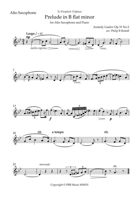 Prelude In B Flat Minor Lyadov Alto Saxophone Sheet Music