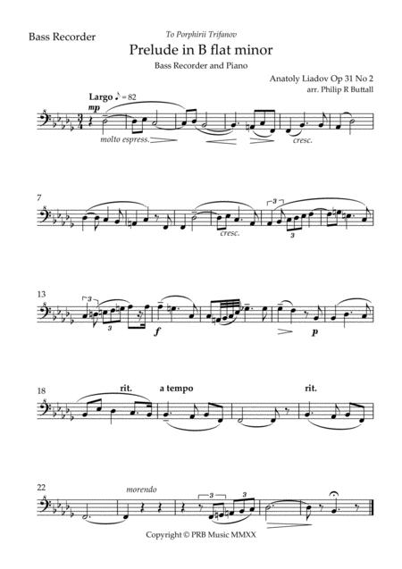 Prelude In B Flat Minor Lyadov Bass Recorder Sheet Music