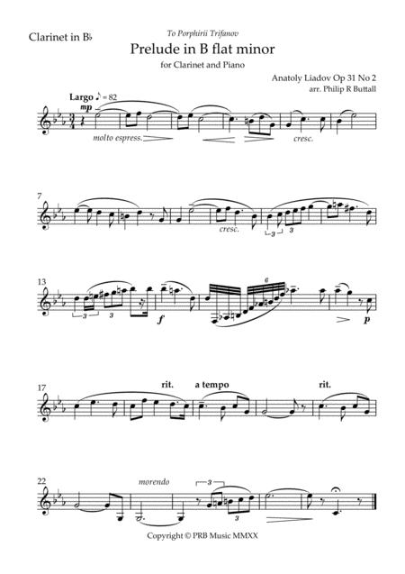 Prelude In B Flat Minor Lyadov Clarinet In Bb Sheet Music