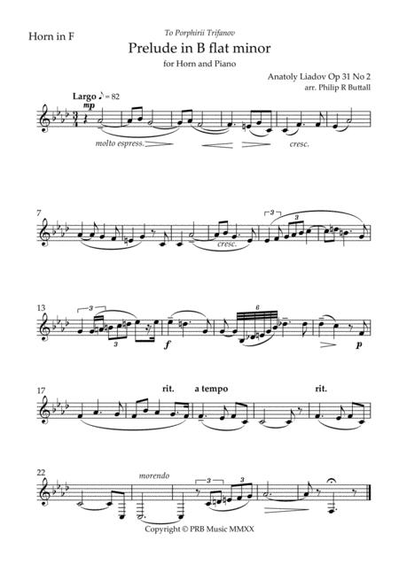 Prelude In B Flat Minor Lyadov Horn In F Sheet Music