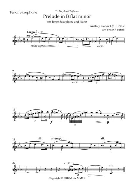 Prelude In B Flat Minor Lyadov Tenor Saxophone Sheet Music