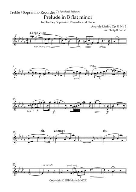 Prelude In B Flat Minor Lyadov Treble Or Sopranino Recorder Sheet Music