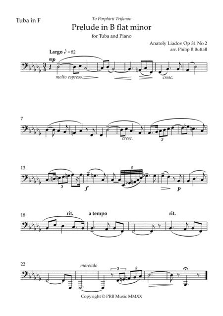 Prelude In B Flat Minor Lyadov Tuba In F Sheet Music