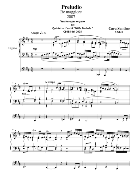 Prelude In D Major For Organ Sheet Music