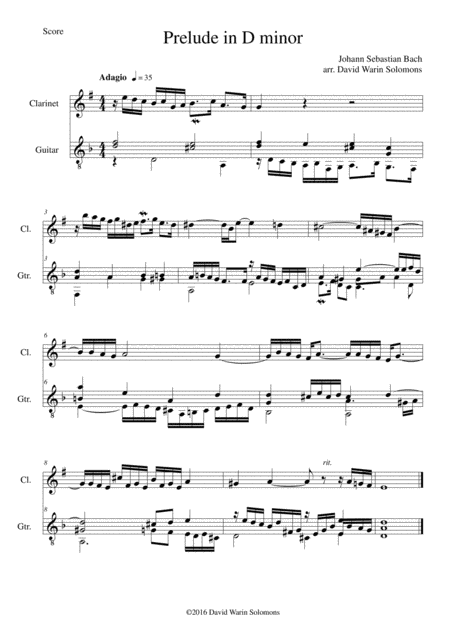 Free Sheet Music Prelude In D Minor For Clarinet And Guitar