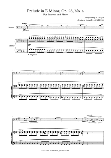 Free Sheet Music Prelude In E Minor Arranged For Bassoon Piano