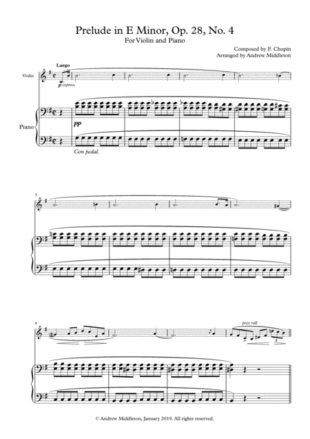 Free Sheet Music Prelude In E Minor Arranged For Violin Piano