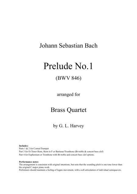 Free Sheet Music Prelude No 1 Bwv 846 For Brass Quartet