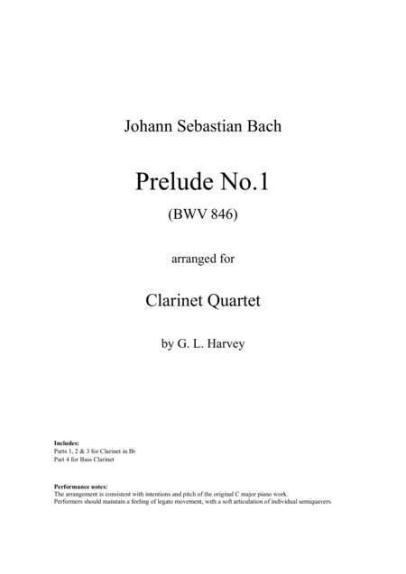 Prelude No 1 Bwv 846 For Clarinet Quartet Sheet Music