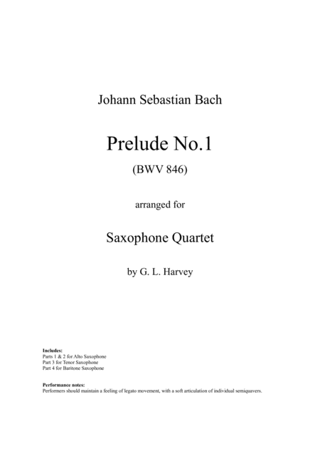 Prelude No 1 Bwv 846 For Saxophone Quartet Sheet Music