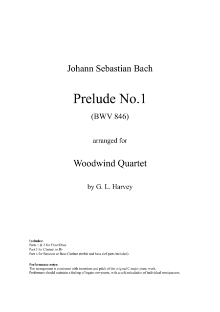 Prelude No 1 Bwv 846 For Woodwind Quartet Sheet Music