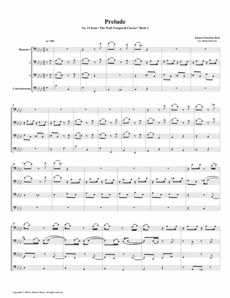 Prelude No 12 From Well Tempered Clavier Book 2 Bassoon Quartet Sheet Music