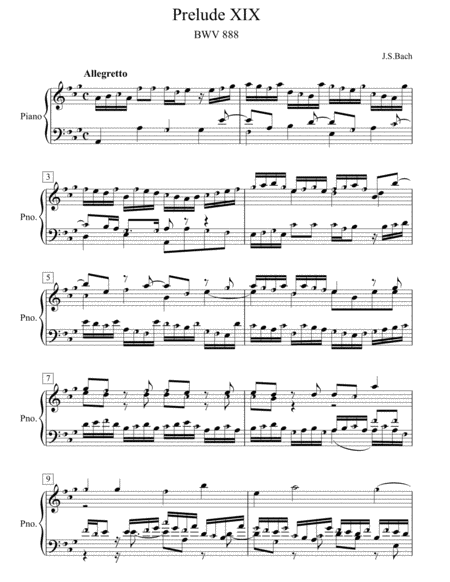 Free Sheet Music Prelude No 19 Bwv 888 Icanpiano Style