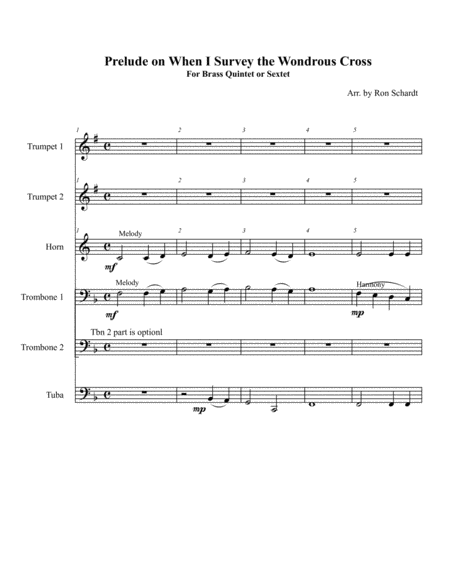 Free Sheet Music Prelude On When I Survey The Wondrous Cross For Brass Sextet