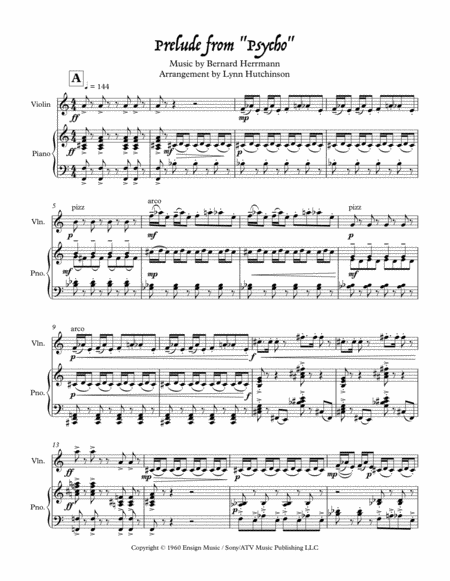 Prelude Psycho Violin Piano Sheet Music