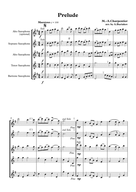 Prelude Sax Quartet Satb Sheet Music