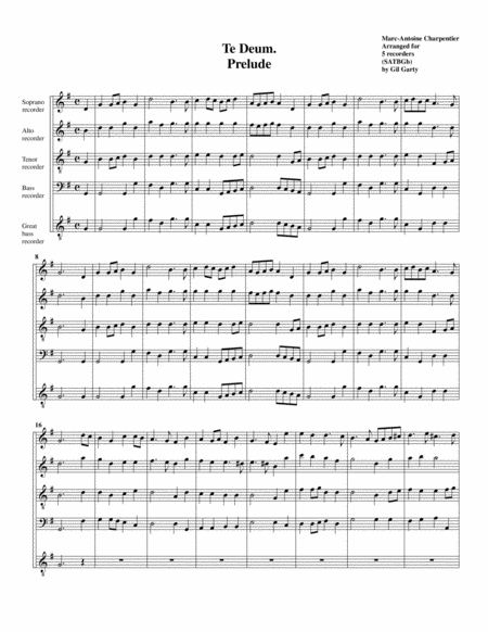 Prelude To Te Deum Arrangement For 5 Recorders Sheet Music