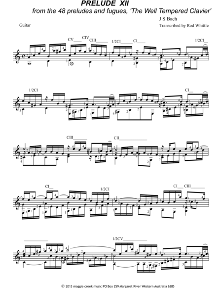 Prelude Xii From The 48 Preludes And Fugues The Well Tempered Clavier Sheet Music