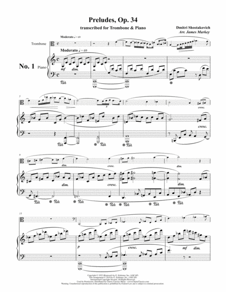 Preludes Op 34 Transcribed For Trombone And Piano Sheet Music