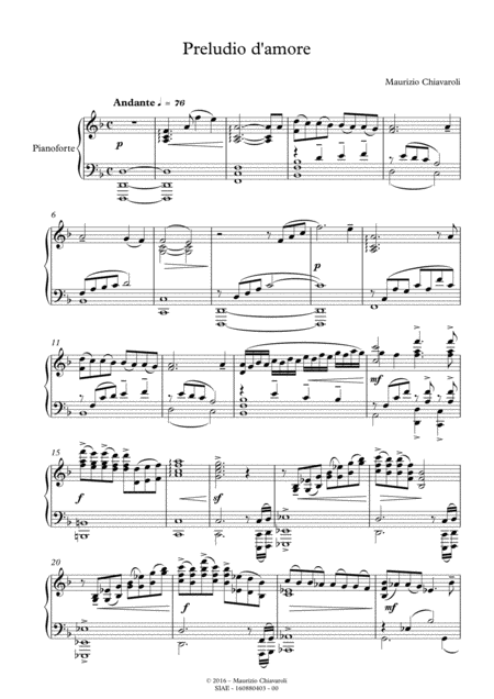 Free Sheet Music Preludio D Amore