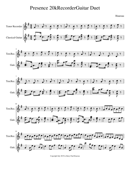 Presence 20k Recorder Guitar Duet Sheet Music