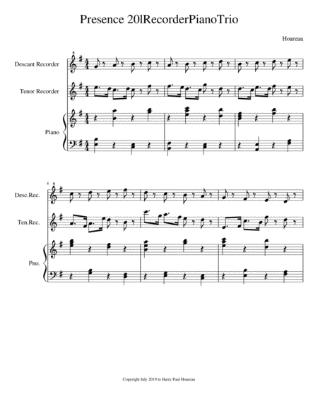 Presence 20l Piano Recorder Trio Sheet Music