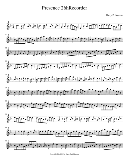 Free Sheet Music Presence 26h Recorder