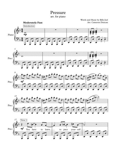 Pressure Easy Piano Sheet Music