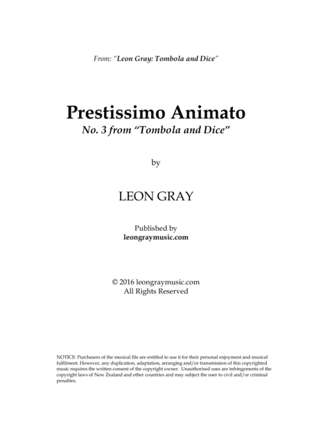 Prestissimo Animato Tombola And Dice No 3 Leon Gray Sheet Music
