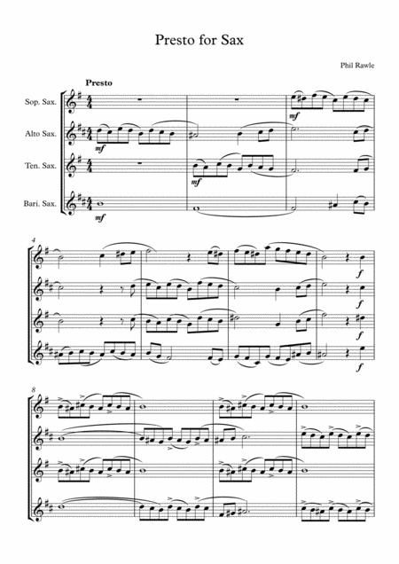 Presto For Sax Sheet Music