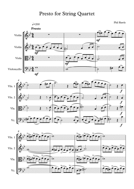 Free Sheet Music Presto For String Quartet