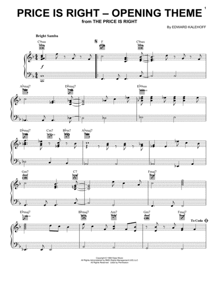 Free Sheet Music Price Is Right Opening Theme