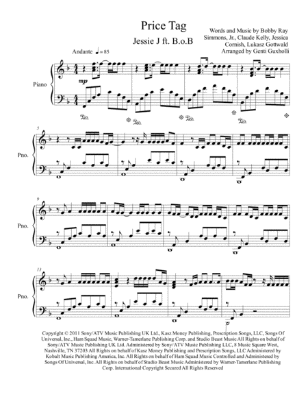 Price Tag Piano Solo Sheet Music