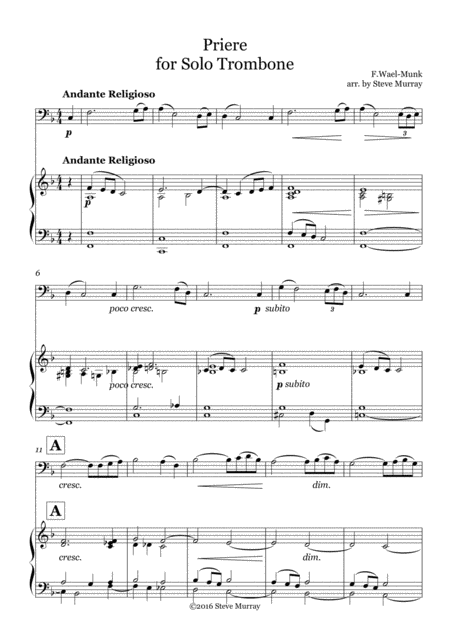 Priere For Trombone Solo Sheet Music