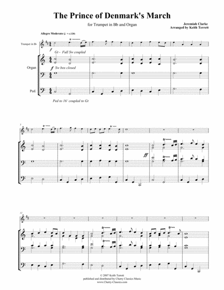 Prince Of Denmarks March For Trumpet Organ Sheet Music