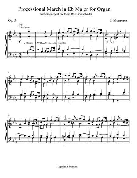 Processional March In Eb Major For Organ Op 3 Sheet Music