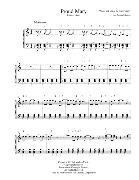Free Sheet Music Proud Mary For Easy Piano