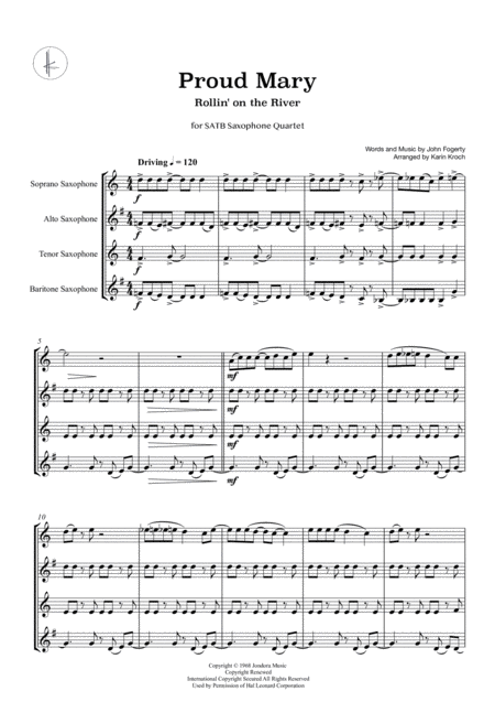 Proud Mary Rollin On The River Saxophone Quartet Satb Sheet Music