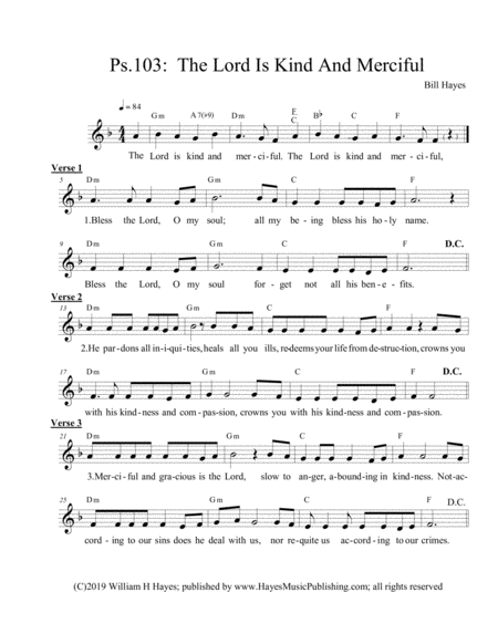 Ps 103 The Lord Is Kind And Merciful Sheet Music