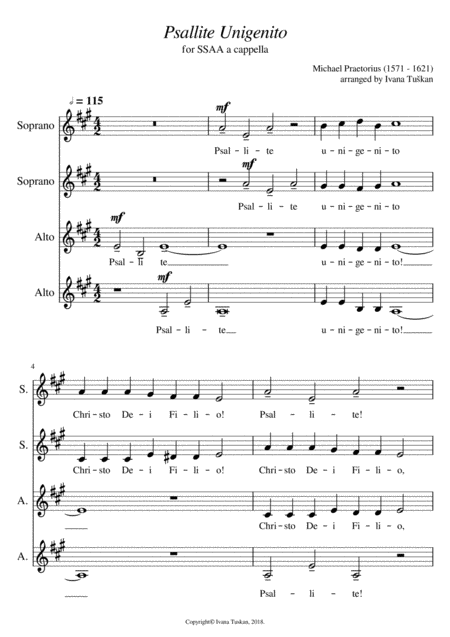 Psallite Unigenito Ssaa A Cappella Sheet Music