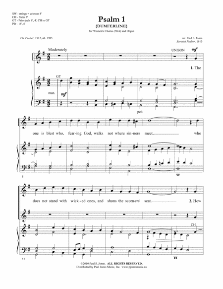 Psalm 1 The One Is Blest Who Fearing God Sheet Music