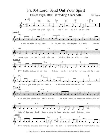 Free Sheet Music Psalm 104 Lord Send Out Your Spirit 1st Easter Vigil Psalm