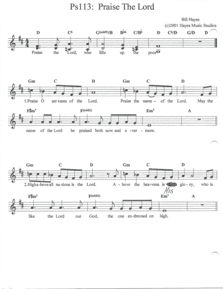 Psalm 113 Praise The Lord Sheet Music