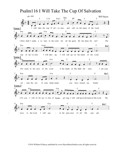 Psalm 116 I Will Take The Cup Of Salvation Sheet Music