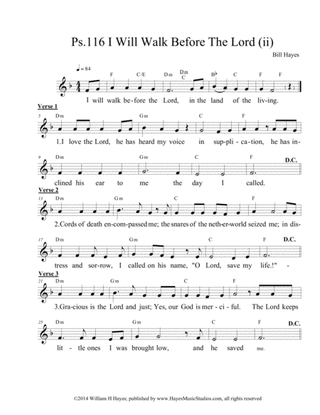 Psalm 116 I Will Walk Before The Lord Ii Sheet Music